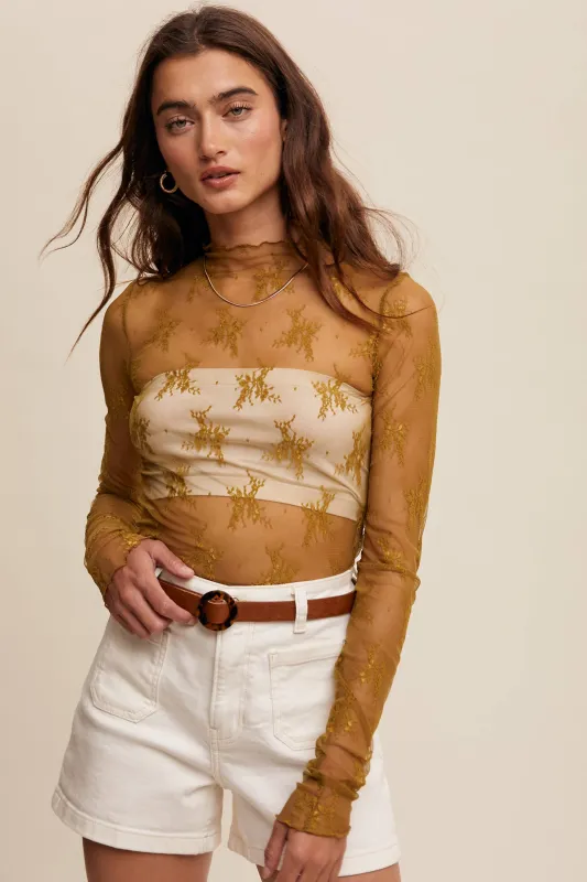 Sheer Lace Long-Sleeve Top sold by Sunbeam