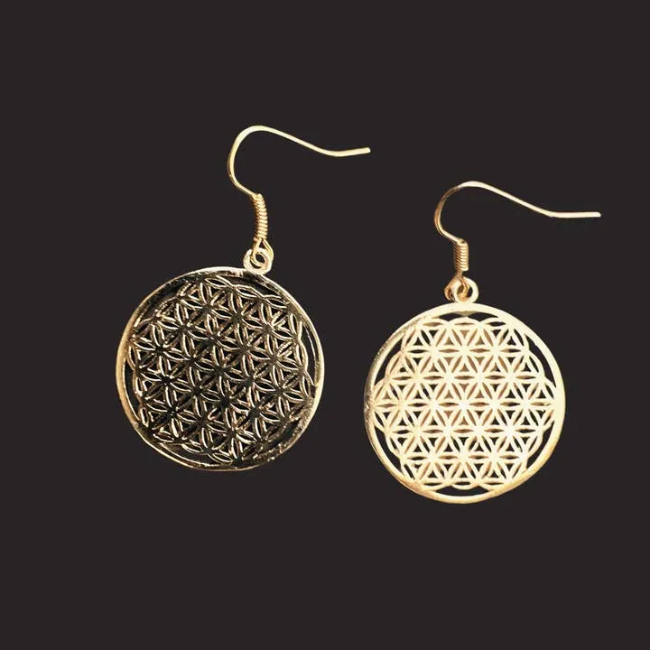 Lightweight Brass Gold Tone Flower of Life Earring sold by Sunbeam