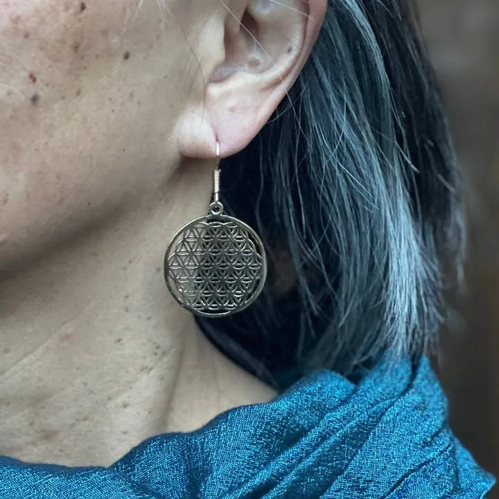 Lightweight Brass Gold Tone Flower of Life Earring sold by Sunbeam product image thumbnail 2