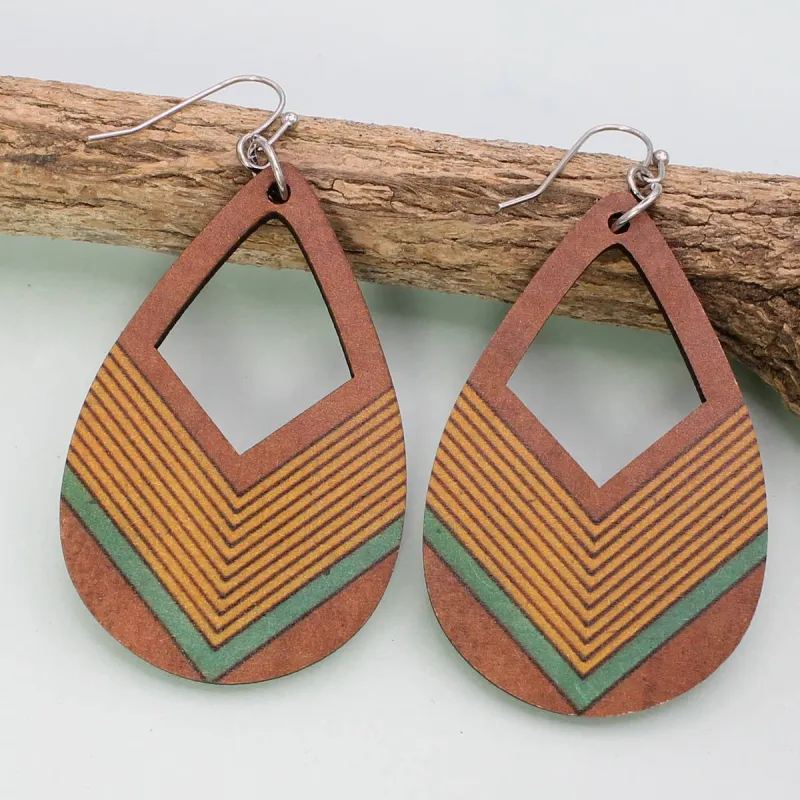 Arrow Stripe Wood Teardrop Earrings made by ZAD