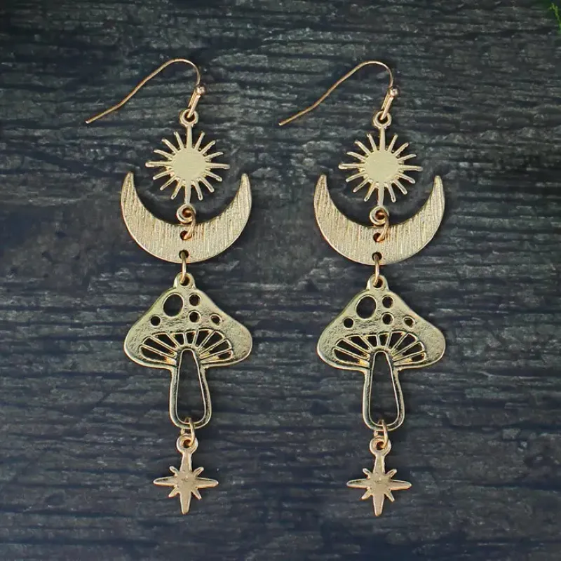 Magical Mushroom Lunar Gold Earrings made by ZAD