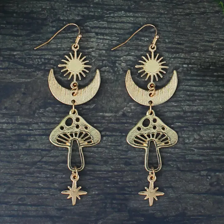 Magical Mushroom Lunar Gold Earrings sold by Sunbeam