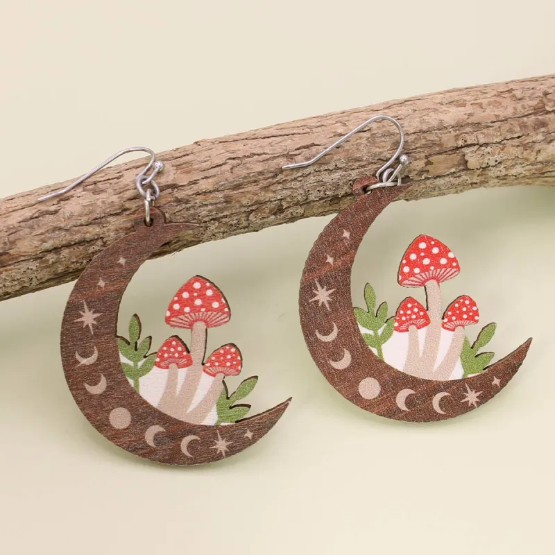 Natural Mystic Wood Mushroom Moon Earrings made by ZAD