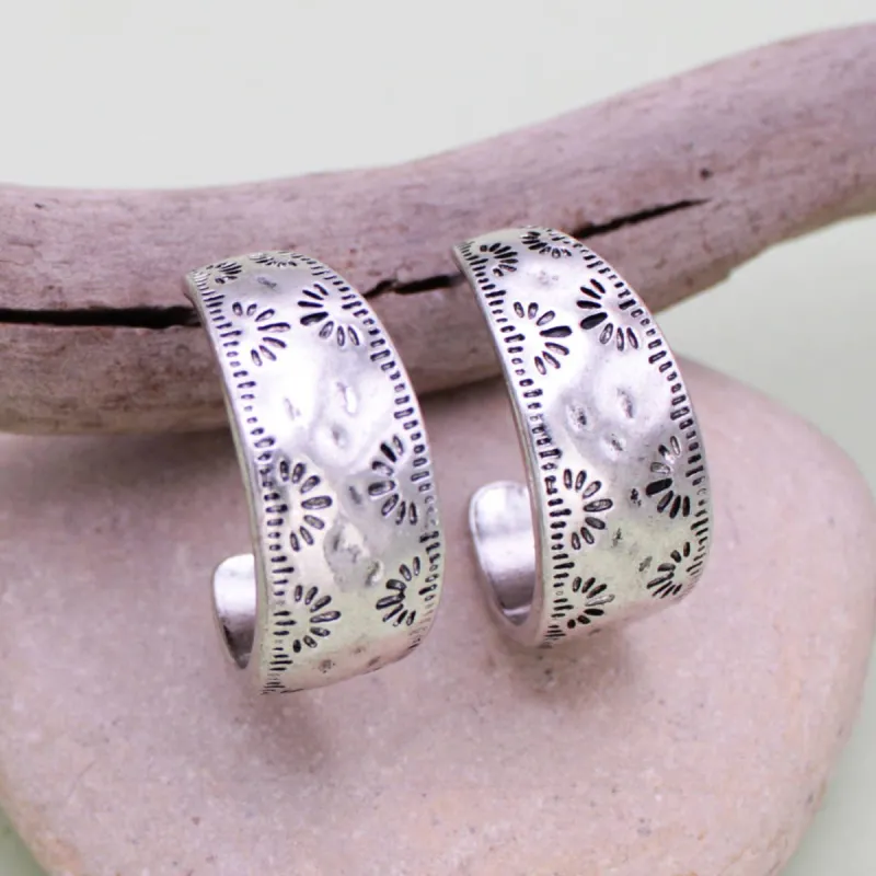 Southwest Silver Textured Hoop Earrings sold by Sunbeam