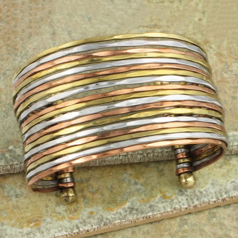 Mixed Metal Hammered Bunch Cuff Bracelet sold by Sunbeam