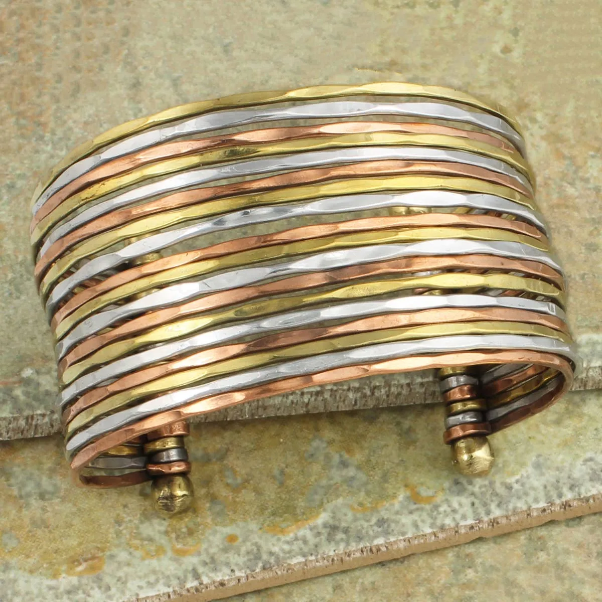 Mixed Metal Hammered Bunch Cuff Bracelet sold by Sunbeam