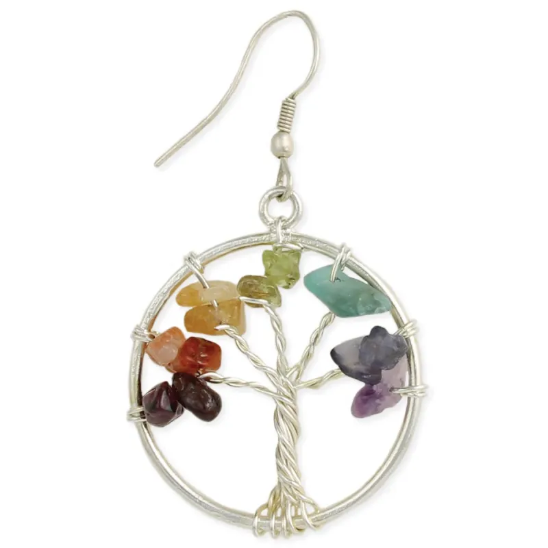 Multi Agate Chip Silver Tree Earring made by ZAD