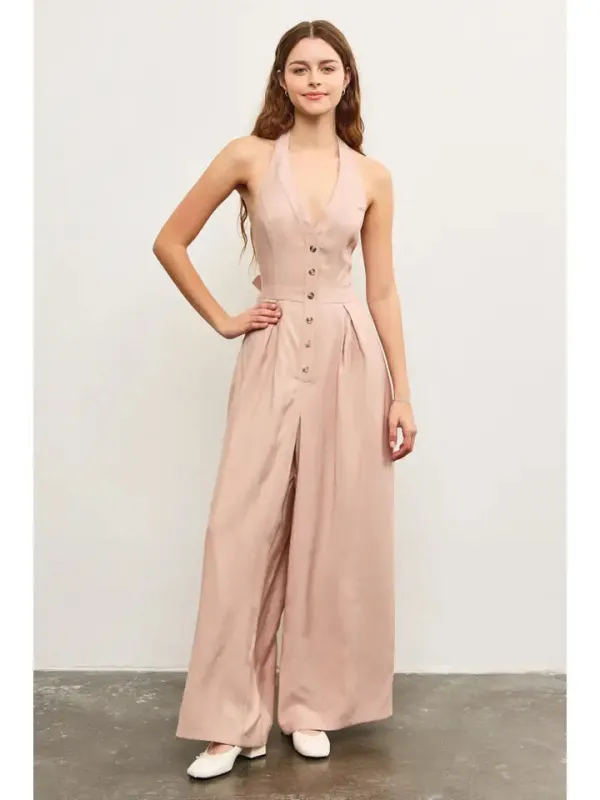 Indie Rose Button Front Halter Neck Jumpsuit sold by Sunbeam