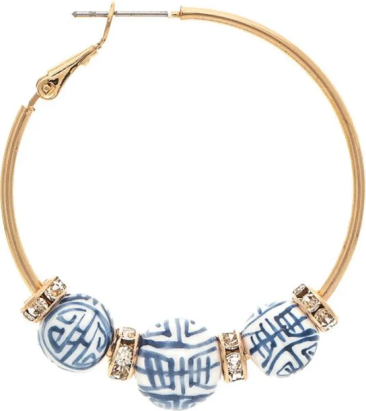 Gold Blue Ceramic Blue Bead Earring sold by Sunbeam