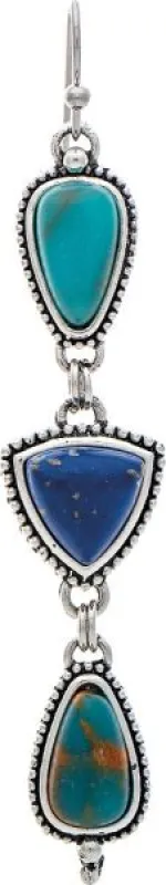 Silver Blue Green Link Stone Shapes Drop Earring sold by Sunbeam