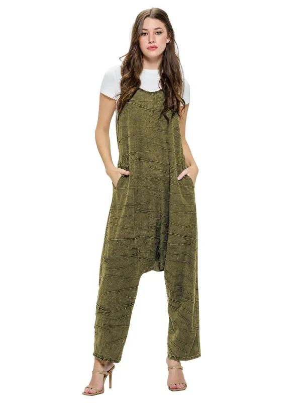 Vintage Washed Texture Jumpsuit - Green sold by Sunbeam
