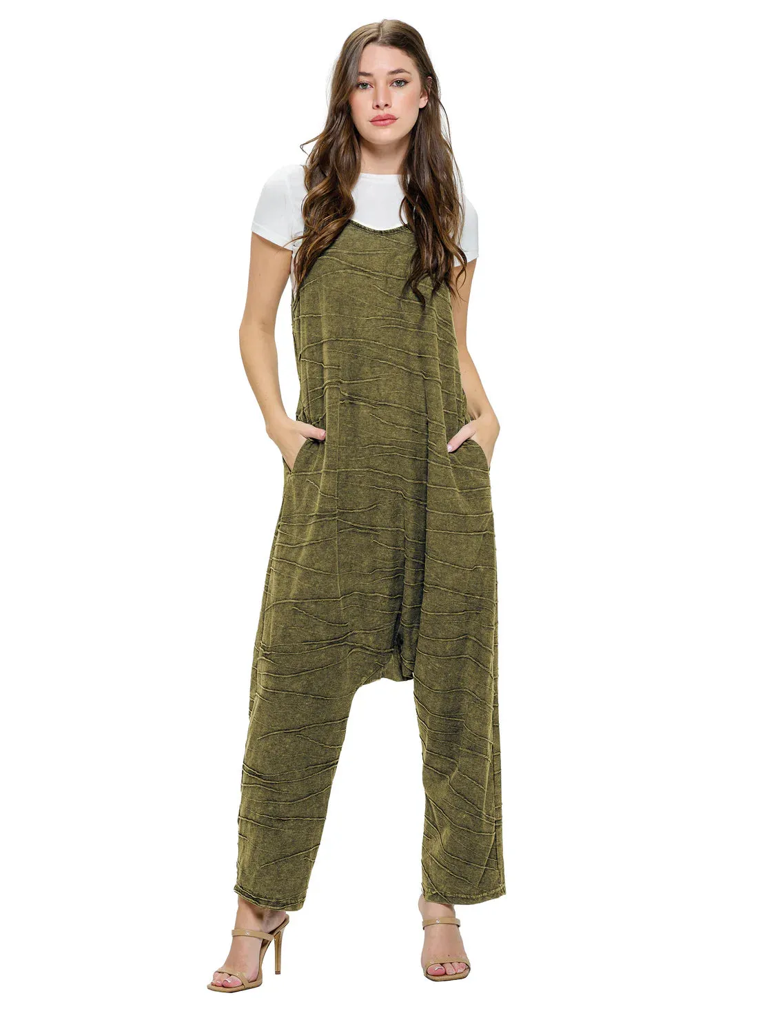 Vintage Washed Texture Jumpsuit - Green sold by Sunbeam