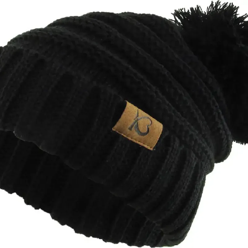 Chunk Pom Pom Cable Knit Ribbed Beanie sold by Sunbeam