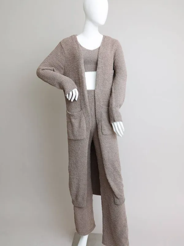 Boucle Cozy Longline Cardigan w/ Pockets - Mocha sold by Sunbeam