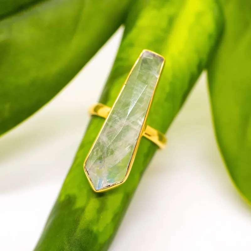 Long Brass Moonstone Bar Ring sold by Sunbeam