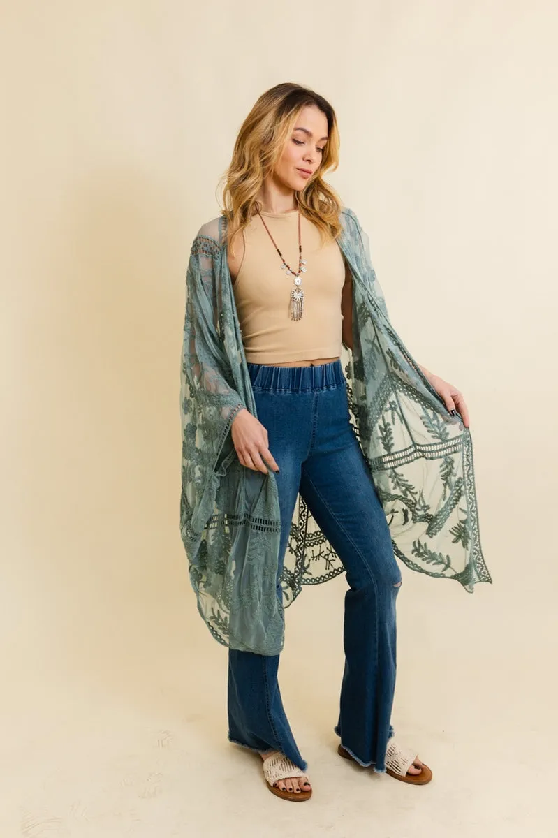 Embroidered Mesh Leaf Botanical Kimono sold by Sunbeam product image thumbnail 3