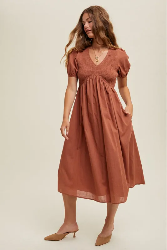 Texured Puff Sleeve Midi Dress - Sienna made by Wishlist