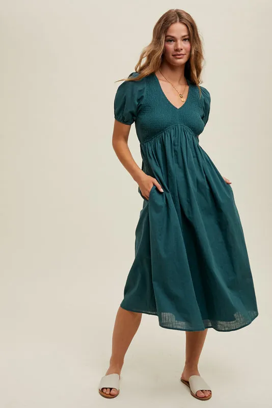 Textured Puff Midi Dress- Green sold by Sunbeam