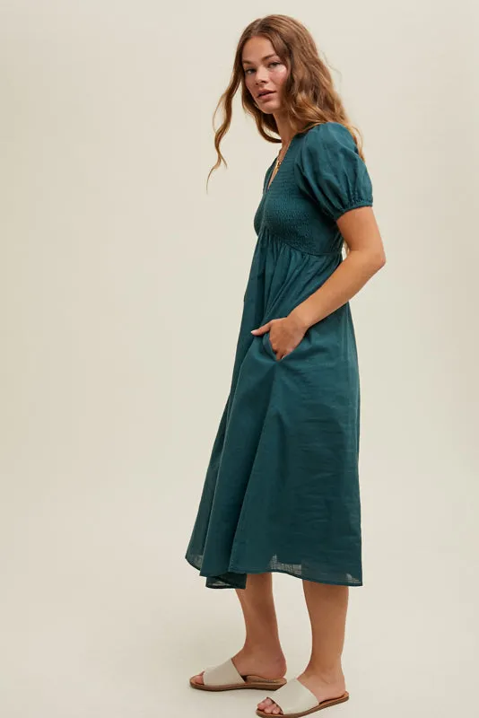 Textured Puff Midi Dress- Green sold by Sunbeam product image thumbnail 3