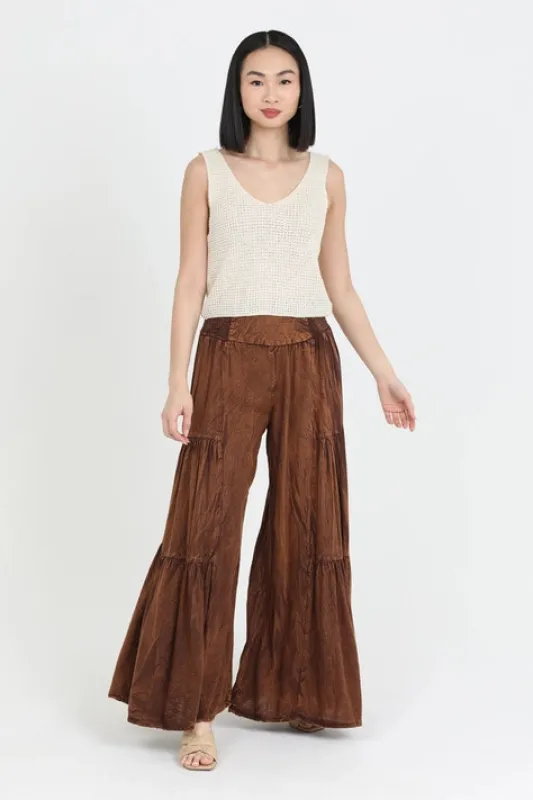 Smocked Waist Tiered Wide Leg Pant - Chocolate sold by Sunbeam