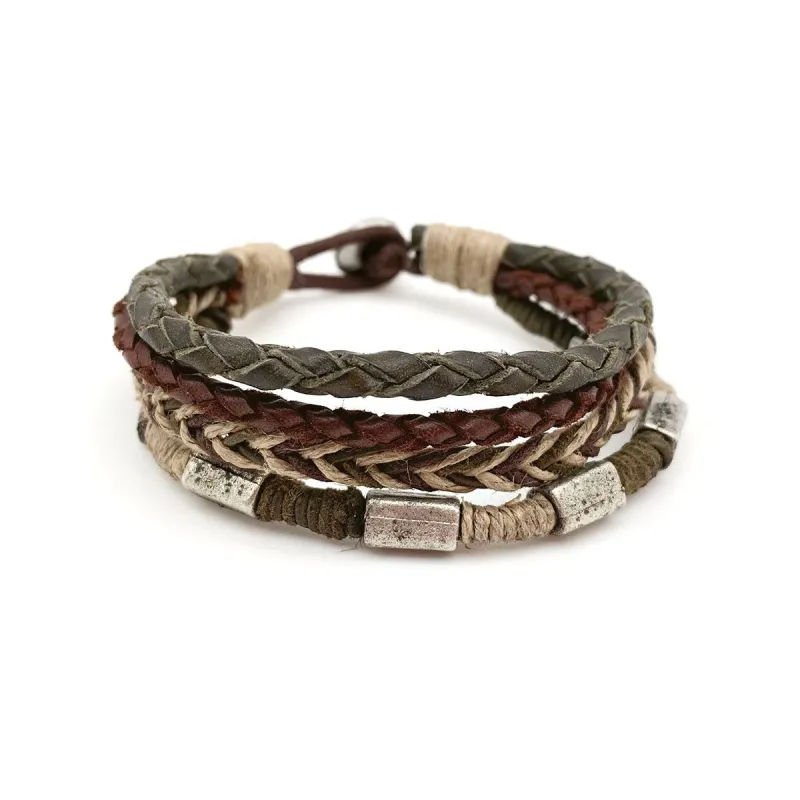 Aadi Bracelet – Green > Brown Leather and Twine sold by Sunbeam