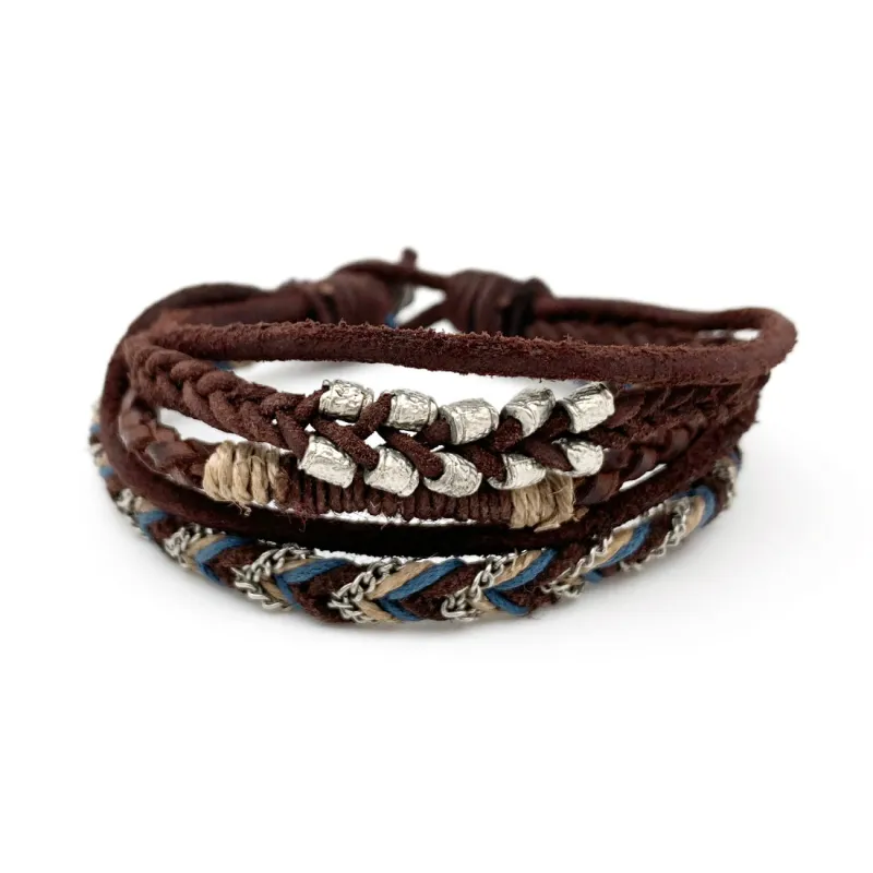 Aadi Braided Leather Jute and Metal Pre-Layered Bracelet sold by Sunbeam