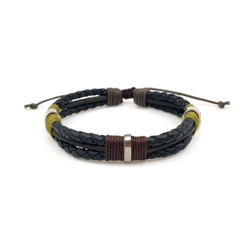 Aadi Black Leather Strands with Metal Pull Tie Bracelet sold by Sunbeam