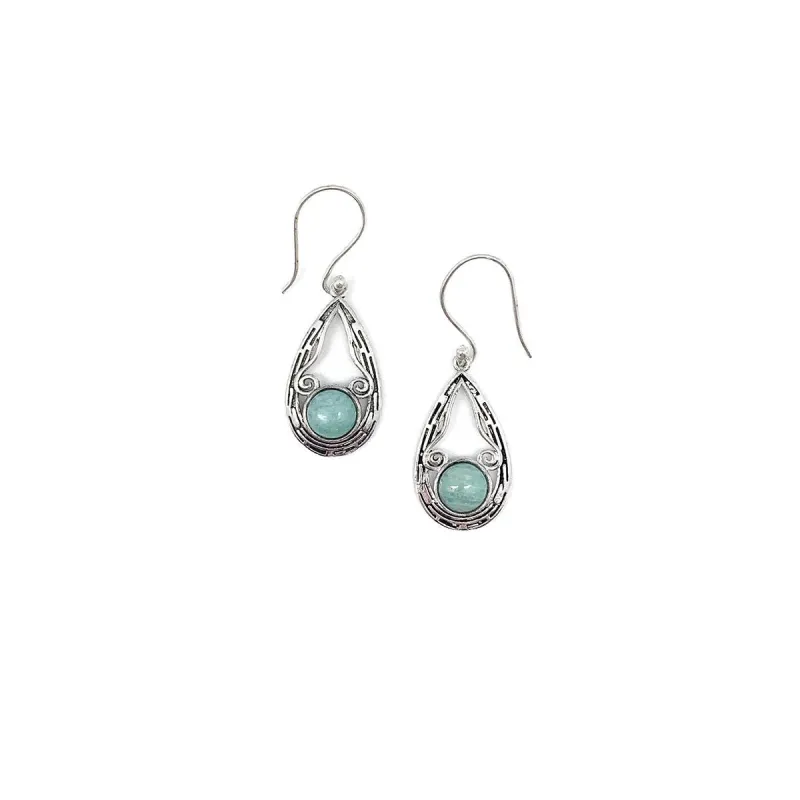 Tanvi Silver Striped Teardrop with Amazonite Earrings sold by Sunbeam