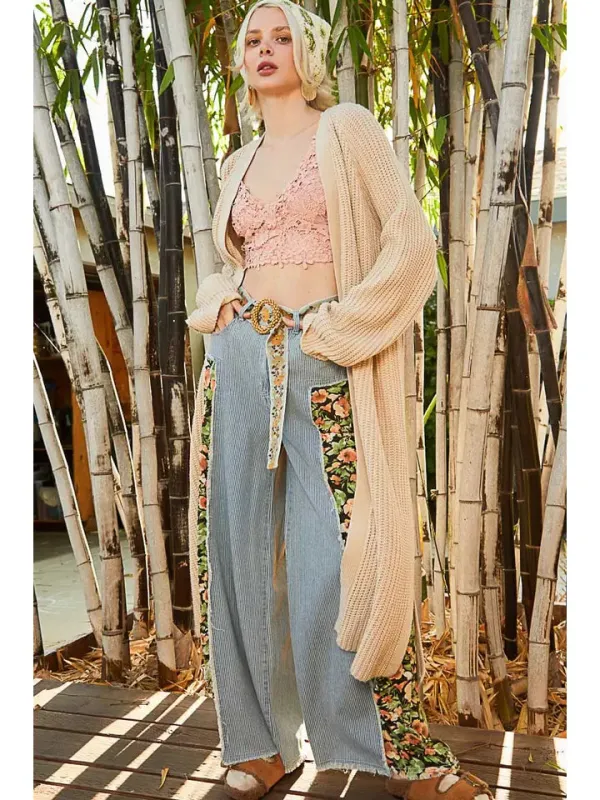 Open Front Long Sleeves Long Cardigan Sweater - Beige sold by Sunbeam