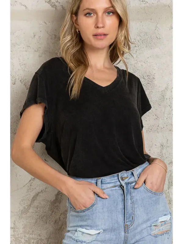 Short Sleeve V-Neck Casual Basic Knit Tee sold by Sunbeam