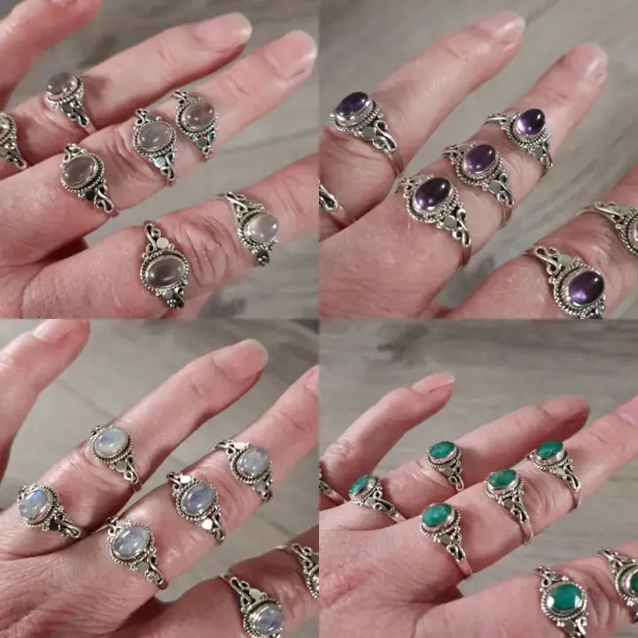 Gemstone Sterling Silver Ring Boho Chic- Emerald sold by Sunbeam