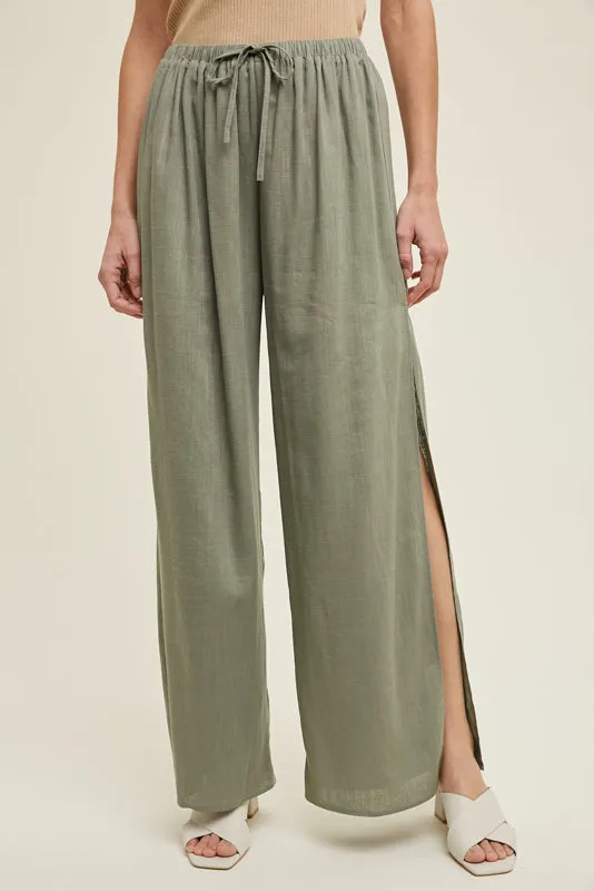 LINEN PANTS WITH SLIT DETAIL - G.Mint sold by Sunbeam