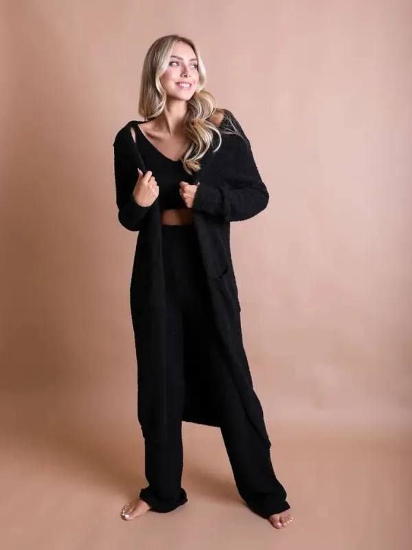 Boucle Cozy Longline Cardigan w/ Pockets - Black made by Sunbeam