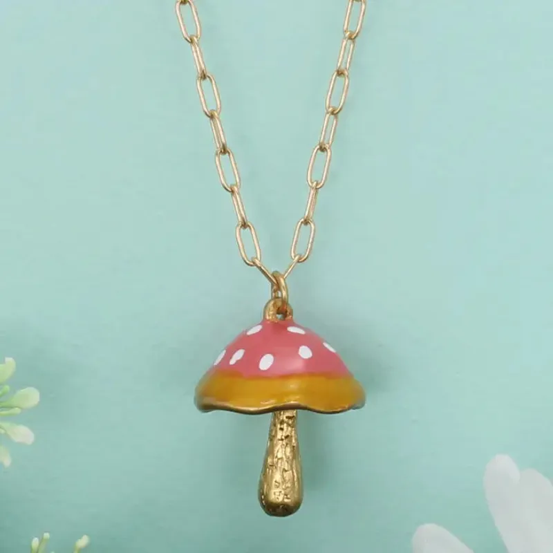 Fantasy Forest Pink Mushroom Necklace sold by Sunbeam