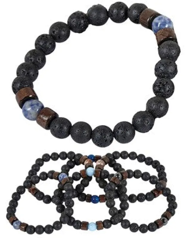 Lava Bead W/Stone-Wood Bead Stretch Bracelet Assorted sold by Sunbeam