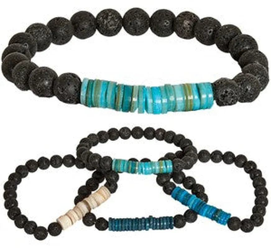 8MM Lava Bead With Shell Disc Stretch Bracelet Assorted sold by Sunbeam