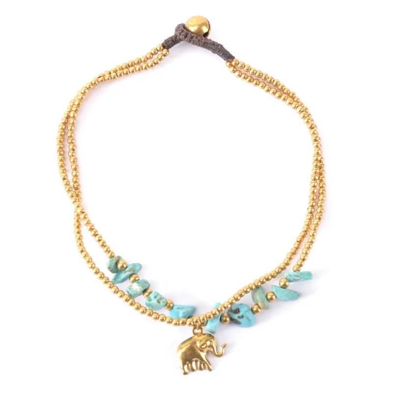 Two Strand Bronze Elephant Chip Turquoise Anklet sold by Sunbeam