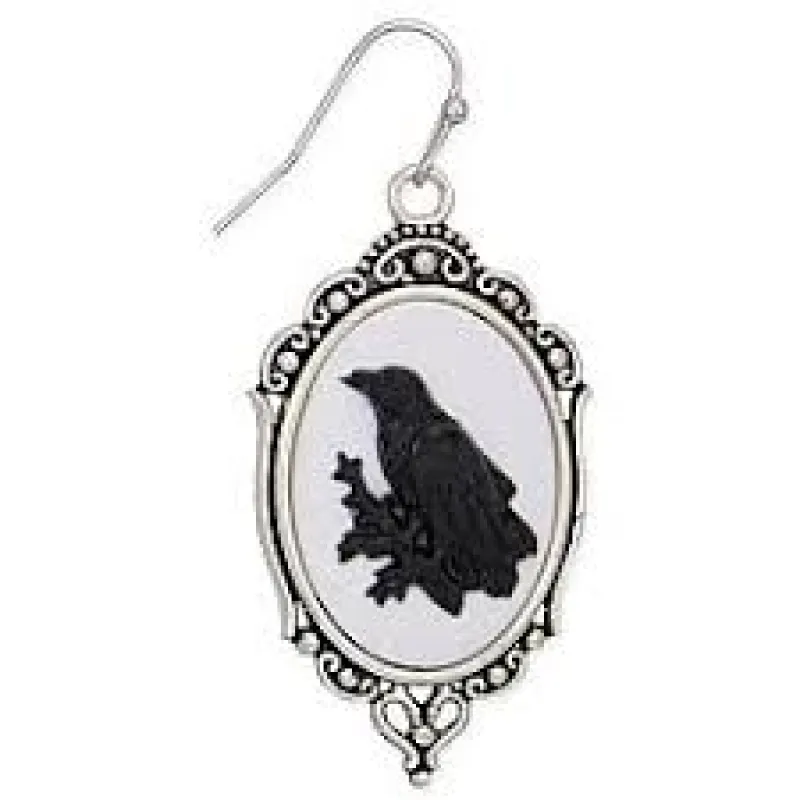 Regal Raven Silver Cameo Earrings sold by Sunbeam