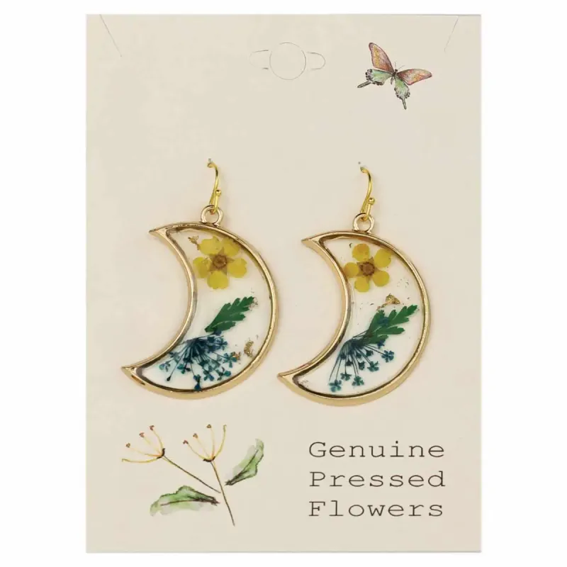 Floral Moon Dried Flower Crescent Earrings sold by Sunbeam