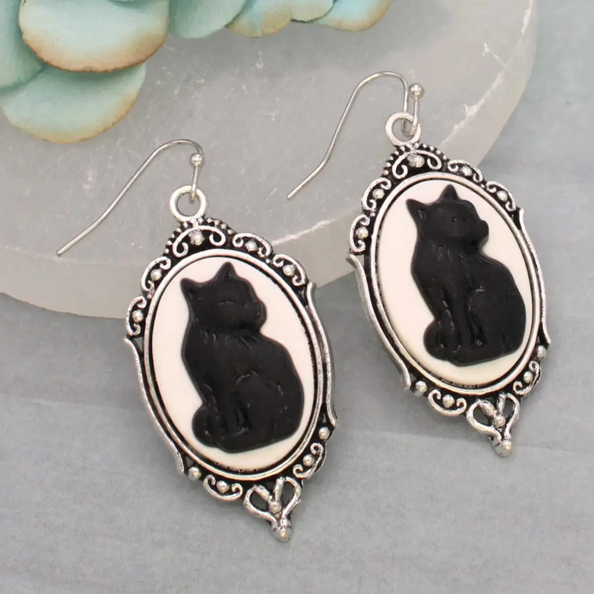 Purrfection Cat Cameo Silver Earrings sold by Sunbeam