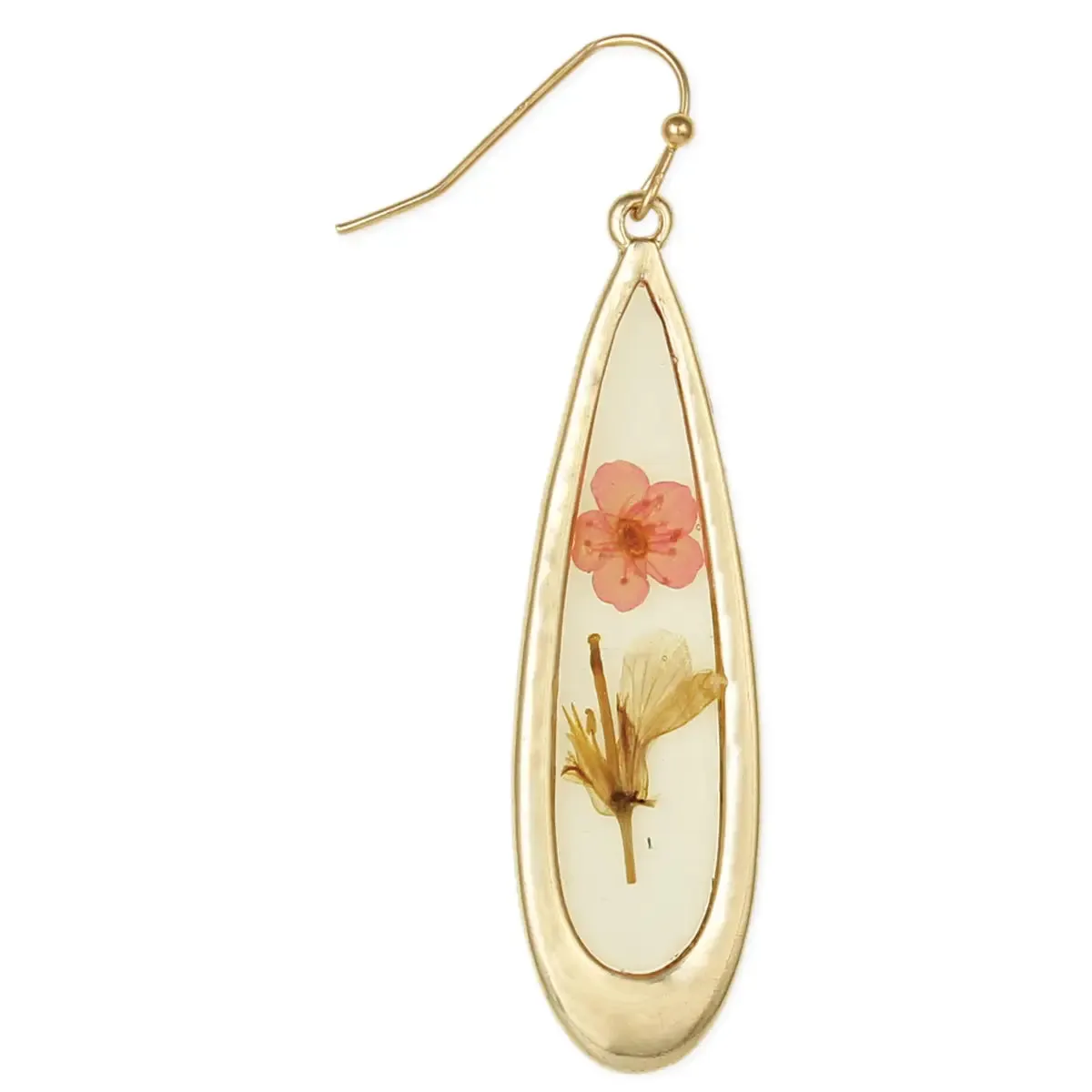 Pink Dried Flower Long Teardrop Gold Earrings sold by Sunbeam product image thumbnail 2