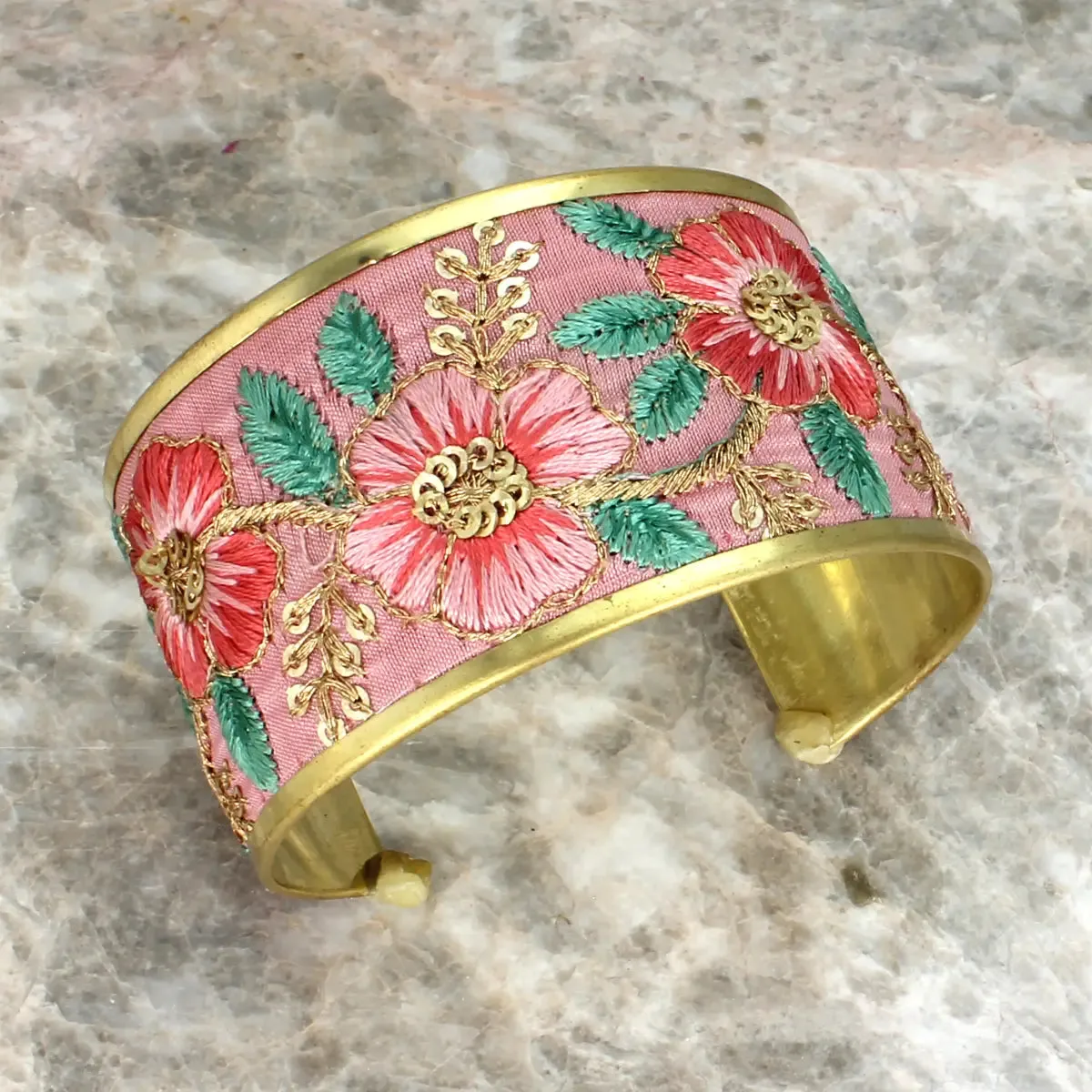 Soft Pink Floral Embroidered Cuff Bracelet sold by Sunbeam
