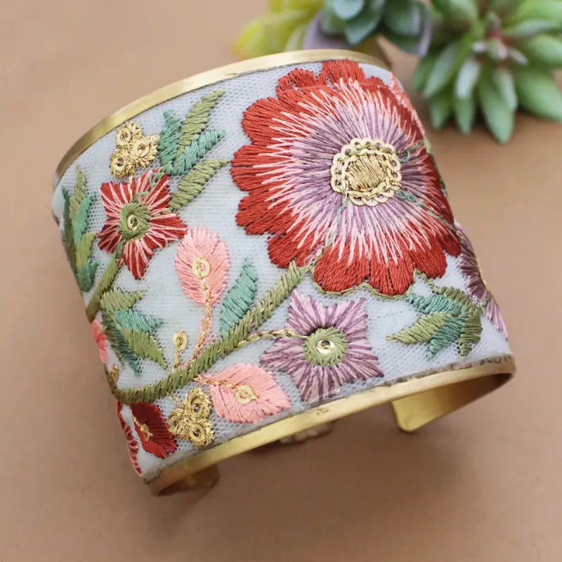 Autumn Bloom Embroidered Cuff Bracelet sold by Sunbeam