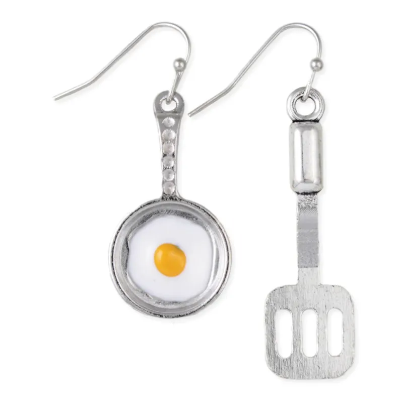 Breakfast Time Silver Spatula Egg Earrings sold by Sunbeam