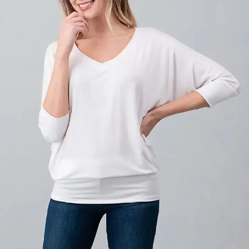3/4 Dolman Sleeve V-Neck Modal Jersey Top made by Sunbeam