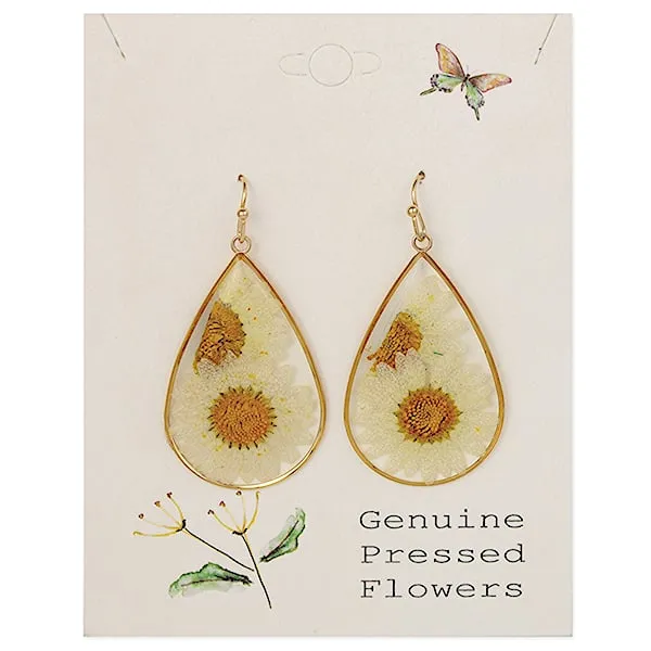 Daisy Duo Gold Teardrop Dried Flower Earrings sold by Sunbeam