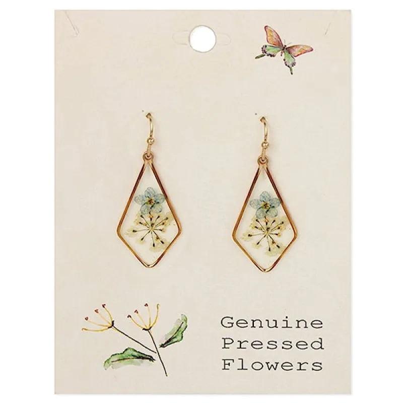 Icy Blue Dried Flower Gold Diamond Earrings sold by Sunbeam