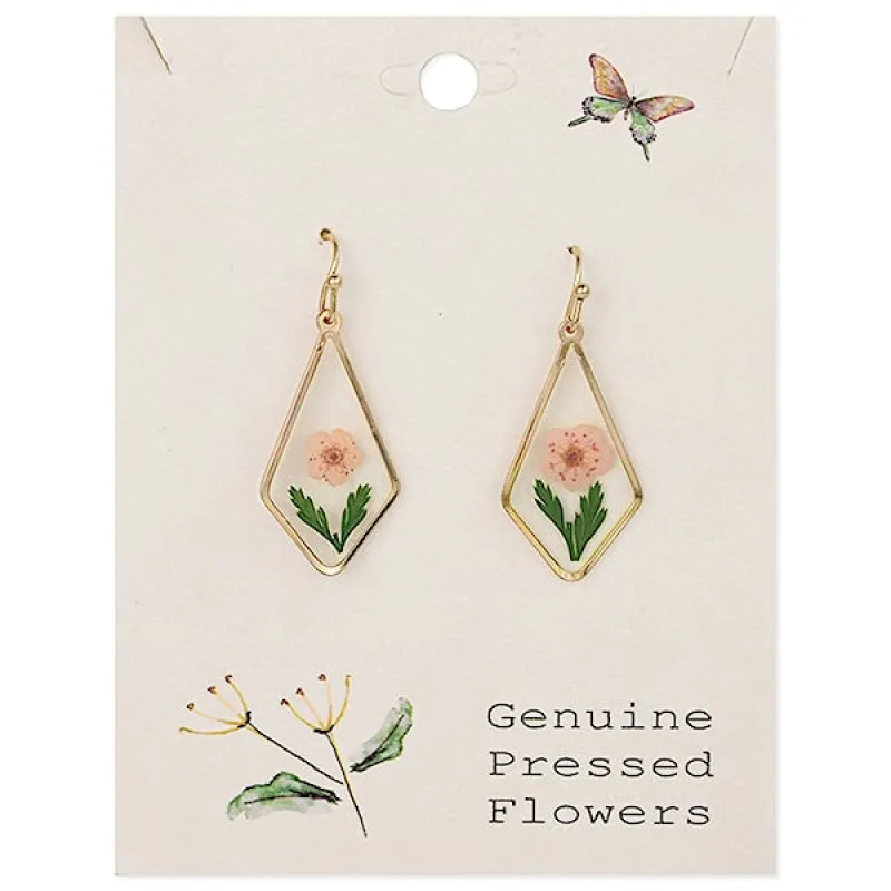 Pink Dried Flower Gold Diamond Earrings sold by Sunbeam