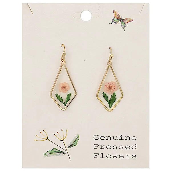 Pink Dried Flower Gold Diamond Earrings sold by Sunbeam