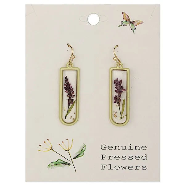 Gold Bar Purple Dried Flower Earrings sold by Sunbeam